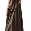 Women Summer Dresses Pleated Maxi Dress Sleeveless Spaghetti Strap V Neck Beach Vacation Long Flowy Sundress, M