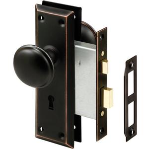 Prime-Line E 2495 Mortise Keyed Lock Set with Classic Bronze Knob – Perfect for Replacing Broken Antique Lock Sets and More, Fits 1-3/8 In.-1-3/4 In. Interior Doors (Single Pack)