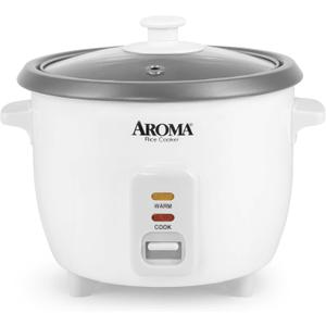 AROMA Rice Cooker, 3-Cup (Uncooked) / 6-Cup (Cooked), Small Rice Cooker, Oatmeal Cooker, Soup Maker, Auto Keep Warm, 1.5 Qt, White, ARC-363NG