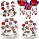FoldTier 350 Pcs Puerto Rico Party Supplies Disposable Paper Plates Napkins Cups Puerto Rico Theme Birthday Party Decorations Tableware Flag Frog for Holiday Festival Family Friends Serve 50 Guests