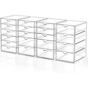 Makeup Drawer Storage Organizer with 20 Drawers, 4 Set Acrylic Office Desk Organization and Storage, Dustproof Drawer Organizer for Makeup, Office, Countertop, Jewelry, Pen, Desktop, Bathroom, Bedroom