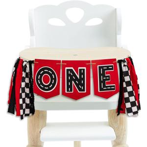 Racing Car High Chair Banner - Racr Car First Highchair Banner 1st Birthday, Fast One Birthday Party Decorations, Checkered Flag Racing Birthday Decorations for First Birthday, Cake Smash, Photo Props