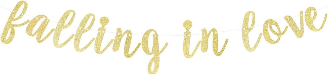 LINGTEER Falling in Love Gold Glitter Bunting Banner Perfect for Happy Thanksgiving Autumn Party Backdrop Gift Decorations Sign.