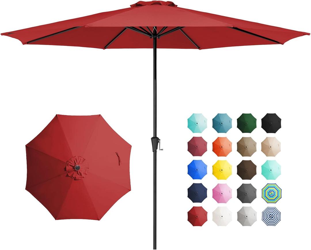 JEAREY 11' Patio Umbrellas Outdoor Table Market Umbrella w/Crank, 8 Sturdy Ribs, UV Protection Windproof for Garden, Deck, Backyard, Pool(Red)