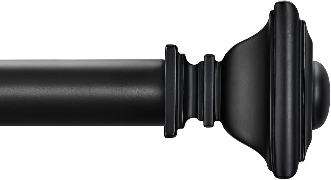BRIOFOX BLACK Curtain Rods for Windows 48 to 84 Inch Adjustable Length 1 Inch Diameter Heavy Duty Window Curtain Rods for Indoor Ourdoors With Classic Square Finials