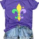 KIDDAD Mardi Gras Shirts for Women: Carnival Themed Shirt Funny Fleur Graphic Tshirt New Orleans Party Tee Holiday Tops. XL