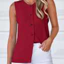 PRETTYGARDEN Sweater Vest Tops for Women 2026 Lightweight Summer Cardigan Sleeveless Button Up Knit Casual Spring Clothes (Red, S)
