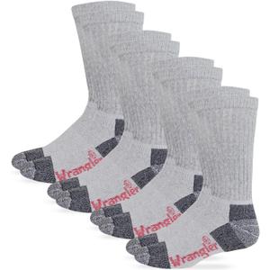 Wrangler Mens Cotton Full Cushion Crew Work Boot Socks 4 Pair Pack (Large, Grey)