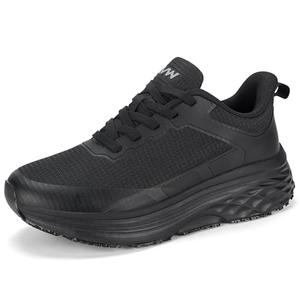 AVW Non Slip Work Shoes Women，Comfortable Food Service Chef Kitchen Shoes with Breathable Mesh，Slip On Design Water Resistant Upper Walking Sneakers，Black Size 8