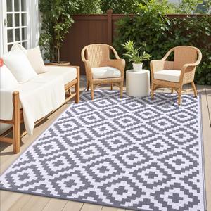 OLANLY Waterproof Outdoor Rug 8x10 ft, Reversible Plastic Straw Patio Rug for Camping, RV Mat Outside, Indoor Outdoor Carpet for Porch, Deck, Backyard, Camper, Balcony, Picnic, Grey & White (8' x 10')