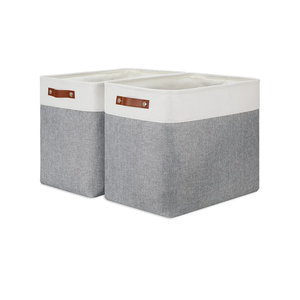 DULLEMELO Extra Large Storage Baskets, Fabric Storage Bins for Organizing Shelves Nursery Toys Books, Closet Baskets and Bins with Handles, White&Grey, 2-Pack