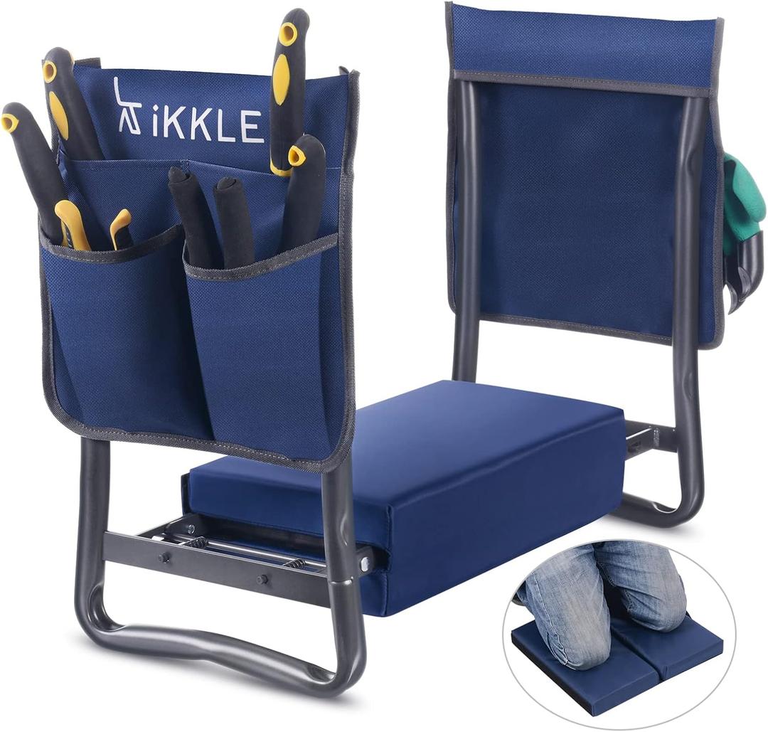 Ikkle Heavy Duty Garden Kneeler Seat and Gardening Stool - Thicker Wider Soft Detachable Kneeling Pad - Gift for Women Men Christmas (Holds 330lbs/150kg)