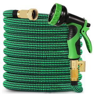 Expandable Garden Hose 50 ft Water Hose with 10 Function Spray Nozzle, Lightweight Flexible Hose with 3/4 Inch Solid Fittings and Solid Brass Fittings, 50ft Retractable Stretch Hose, Black & Green