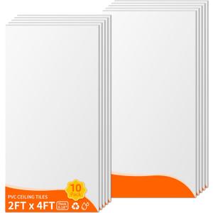 PVC Ceiling Panels 24x48 in, 10 Pcs, 80 Sq.Ft, White Smooth