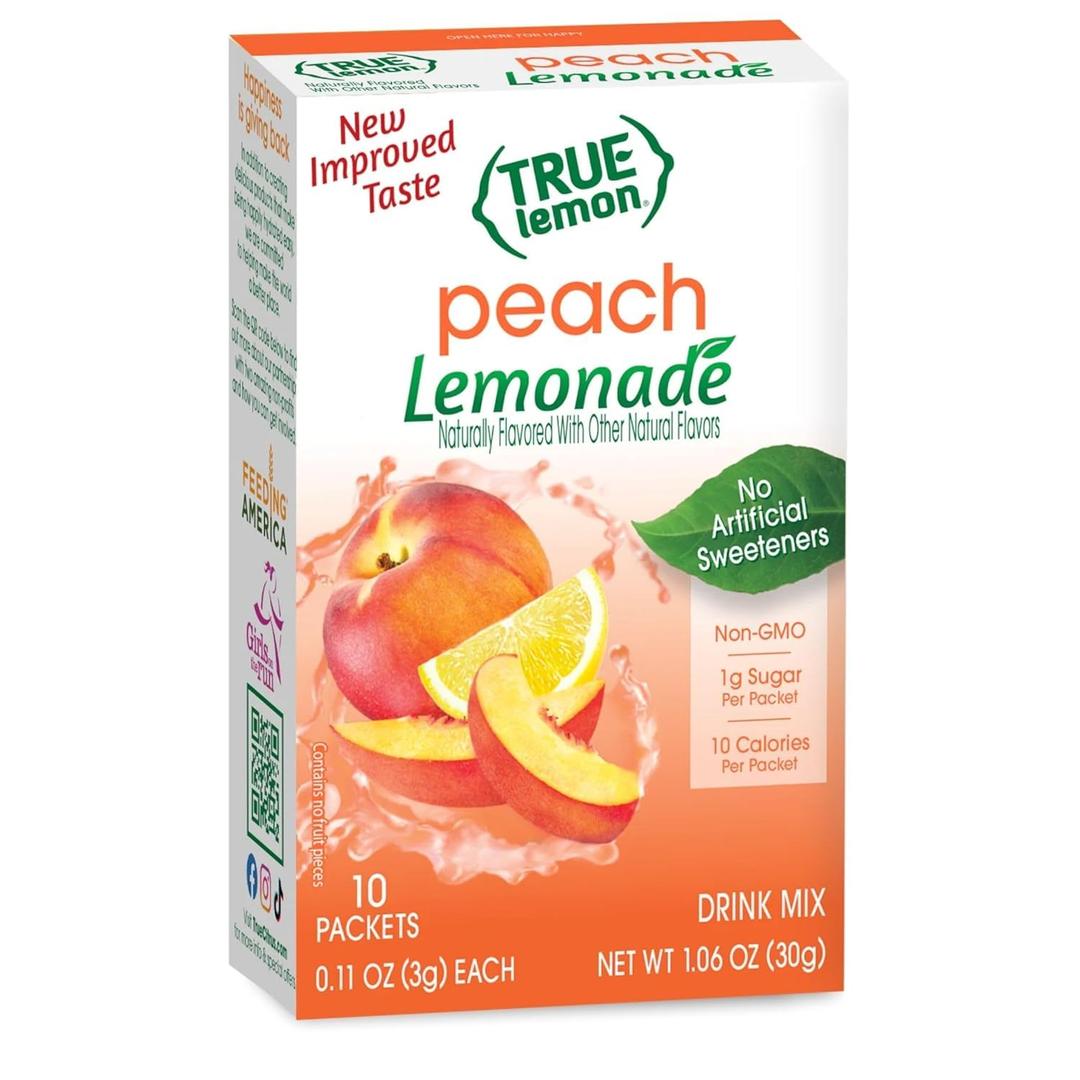 True Lemon Peach Lemonade 10ct (Pack of 1) - Drink Mix - No Artificial Sweeteners, Low Calorie - Powdered Drink Mixes & Flavors - Water Flavor Packets & Water Enhancer with Stevia (EXP 05/15/28)
