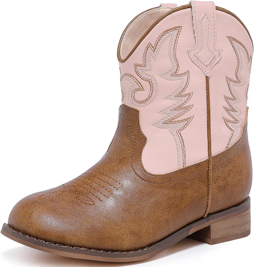 Motasha Toddler Girls Cowgirl Boots Pink Cowboy Boot for Big Kids Western Ankle Boys Cowgirl Boot Size 1 Horse Riding Shoes Birthday Party Wedding (M7110 Brown Pink 1)