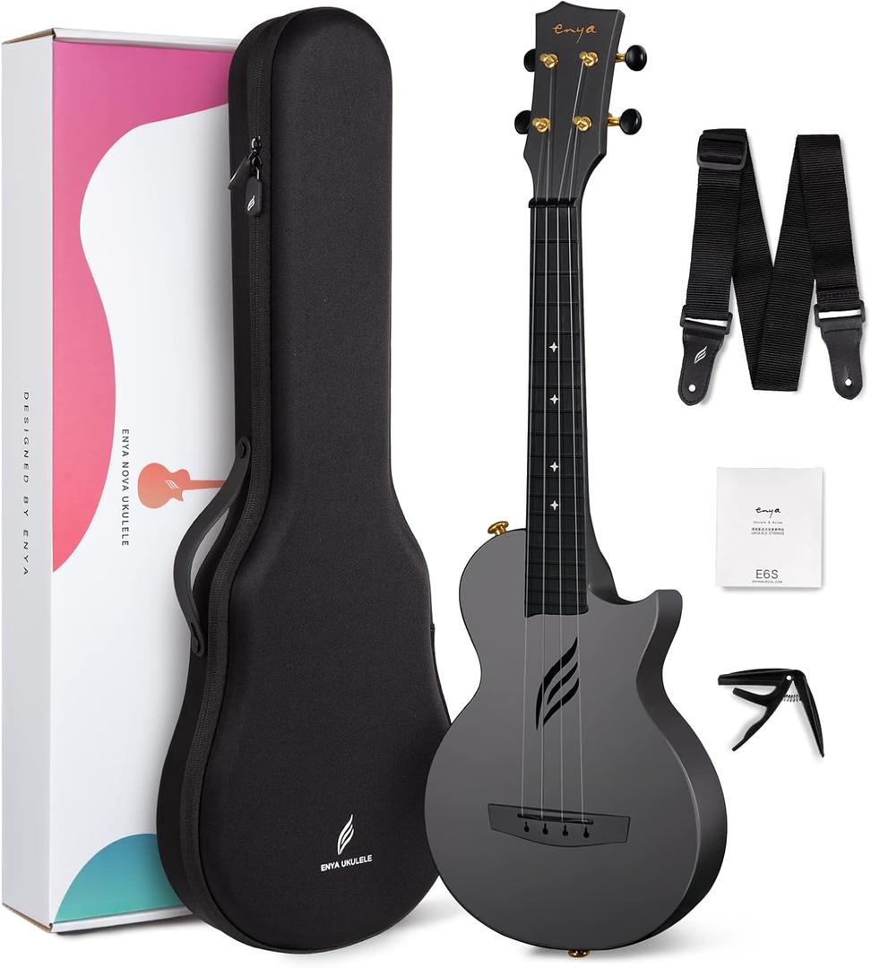 Enya Nova U Concert Ukulele 23 Carbon Fiber Waterproof Travel Ukulele for Beginners & Adult, Lightweight Durable Body with Beginner Kit (Case, Strap, Capo, Strings)