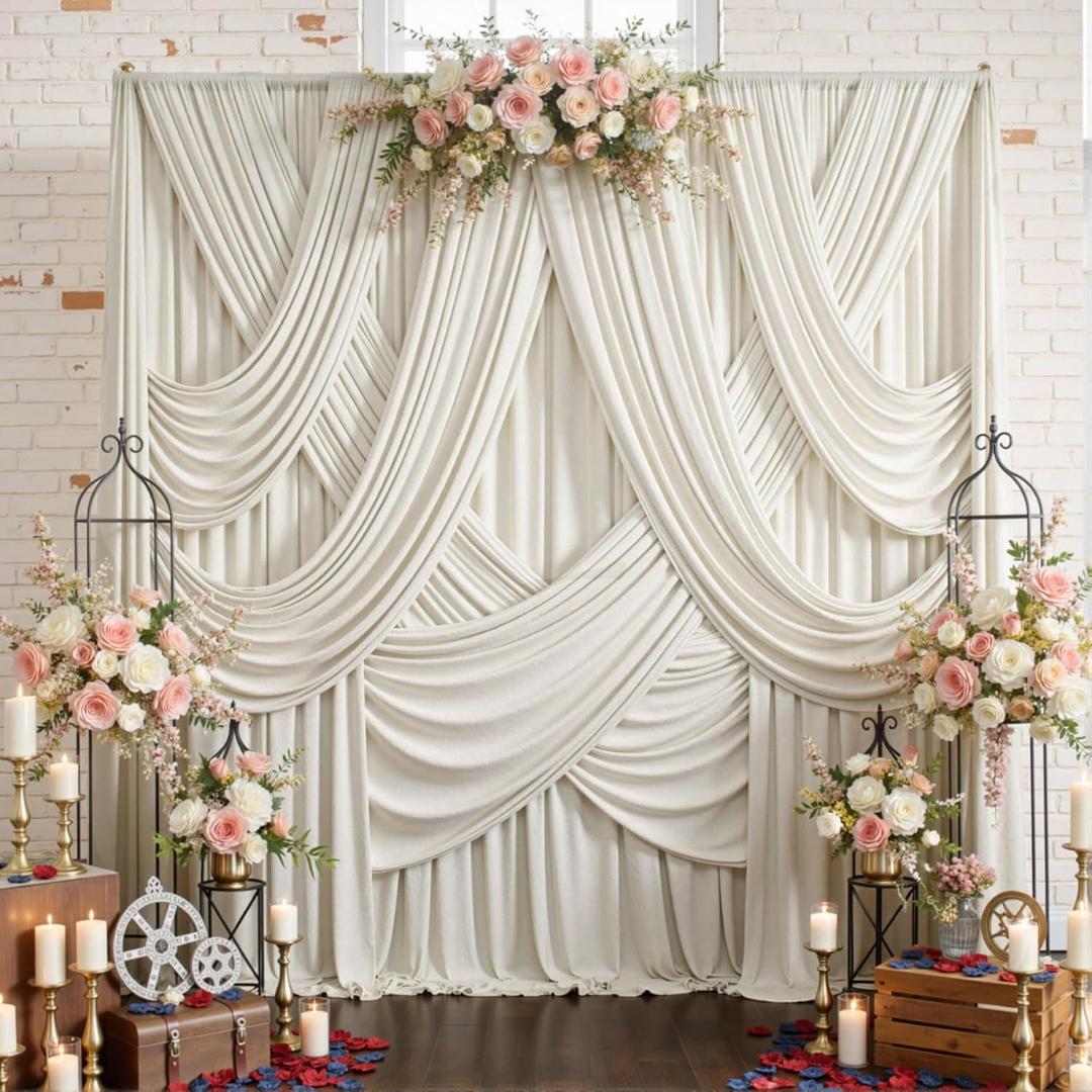 50ftx12ft Beige Backdrop Curtains for Parties, Wrinkle Free Polyester Beige Photo Backdrop Drapes 10 Panels 12 ft Long Back Drop Cloth for Wedding Birthday Photography Background