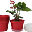 RooTrimmer 8 inch Plastic Flower Pots, Red Plant Pots 12Pack with Saucers for Indoor House Plants Growing and Decoration