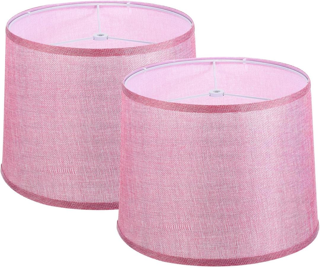 PATIKIL Lamp shades for Table Lamps Set of 2, 11.4" Top x 12.6" Bottom x 9.8" High Drum Lamp shades for Floor Lamps Medium Linen Lampshade Easy Assembly for Lamp Replacement, Pink