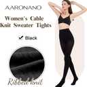 Women's Cable Knit Tights Soft Sweater Opaque Fall Winter Warm Tights for Women Ribbed Knit Striped Thick Stockings (Black)