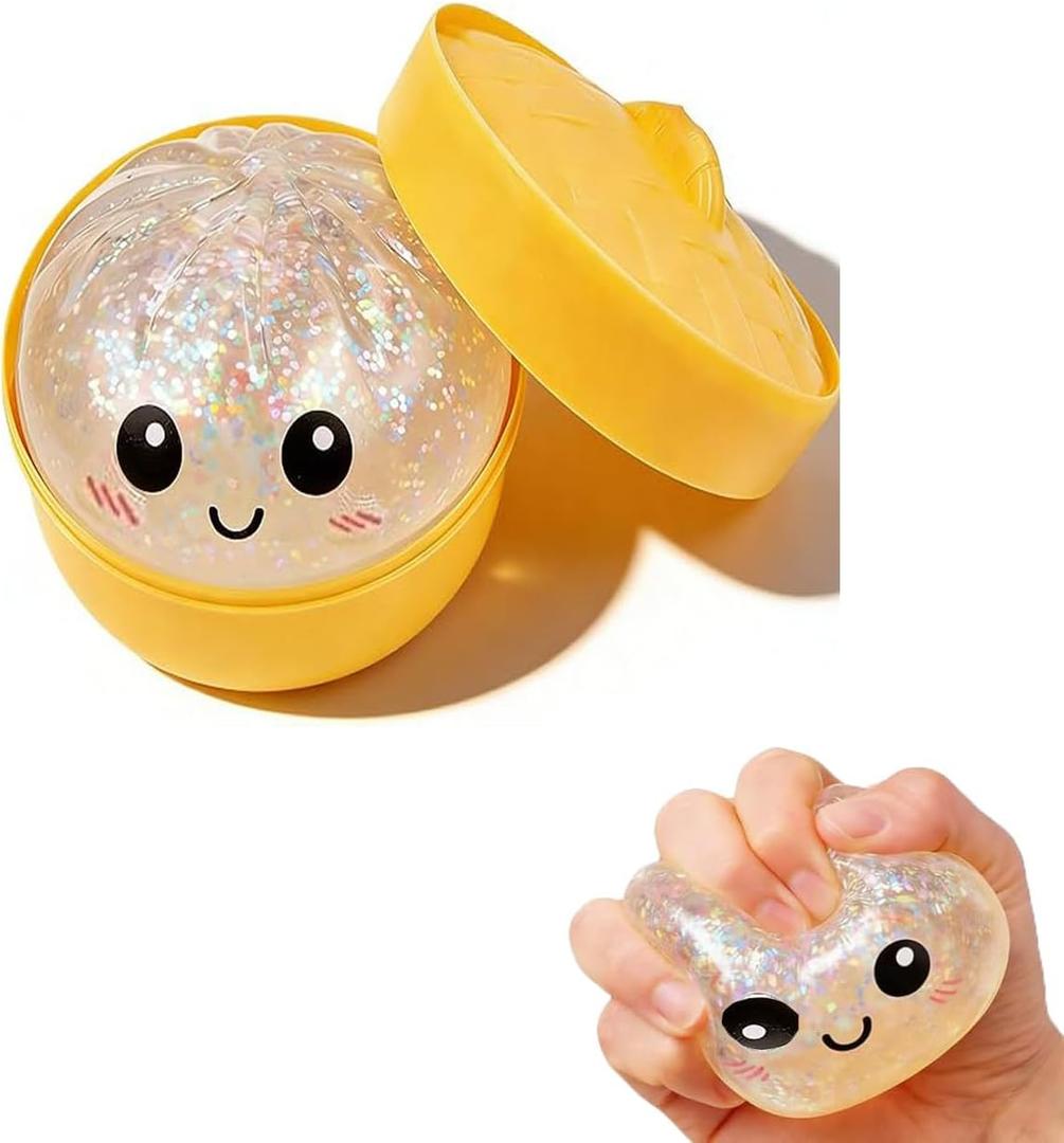 Glitter Dumpling, Glitter Dumpling Squishy with Box, Cute Anxiety Relief Fidget Toy, Soft Squeeze Decompression Dough for Adults (Flashing White with Eyes)