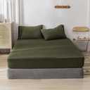 Jersey Knit Cotton Fitted Sheet 3 Piece - Ultra Soft, Wrinkle Free and Breathable, 15 Inches Deep Pocket Elastic Sheets with 2 Pillowcases, Solid Olive Green Queen