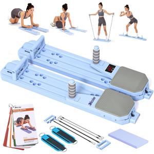 Nicoler Portable Pilates Reformer Set- Pilates Board 8-in-1 Multi-Functional Pilates Equipment (Blue)