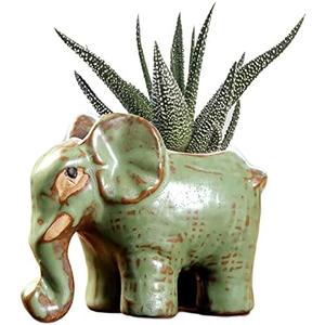 DIYOMR Small Ceramic Planter Pot, 4.3" Vintage Bronze Animal Planters Ceramic Flowerpot Succulent Pots Cactus Pot for Office Home Desktop Decor - Plants Not Included (Elephant Pot)