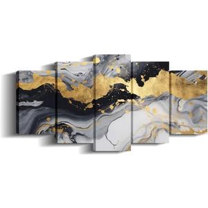 5Pcs Black and Gold Canvas Art Abstract Wall Decor Framed for Living Room Modern Texture Picture Gray Posters Prints Home Decor - 8x14inx2 8x18inx2 8x22inx1, 40x22 inch