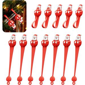 12 Pack Christmas Garland Hangers & Hooks - Reusable Silicone Adhesive Straps for Mantle, Fireplace, Stairways Decoration | Stretchable Wreath Ties & Stocking Holder (Red)