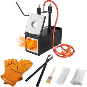 Portable Propane Gas Forge Double Burner 2700F/1482 Large Capacity Square Forging Furnace for Blacksmithing Farrier Knife Tool Making Equipment with Tong & Gloves 2-Doors