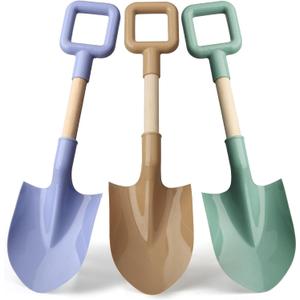 16" Beach Sand Shovels Toys for Kids, Jumbo Gardening Tool Kits, Sturdy Long Wooden Spade for Sand Snow Digging, ABS Plastic Scoops Gift for Summer Winter Camping Backyard Planting ( Avocado 3PCS )