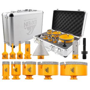 Diamond Tile Hole Saw Kit 12pcs - Diamond Core Drill Bits 6/6/8/19/25/35/50/75/102mm for Tile Porcelain Ceramic Marble with 20mm Finger Bit and 50mm Chamfer Bit Trimming Holes and SDS Adapter