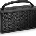 DINDIN Portable Bluetooth Speaker: 80W (Peak), 20H Playtime, Loud Wireless Wood Speakers with Bass, AUX and USB Input, Subwoofer, TWS Pairing, Vintage Speaker for Outdoor, Home, Office (Black)