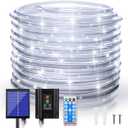 Solar Outdoor Rope Lights, 66ft 200leds Solar Powered Rope Lights Outdoor, 8 Modes Dimmable/Timer Remote String Light 3.7V/1200mAh Rope Solar Lights Outdoor Waterproof for Garden Decor, White