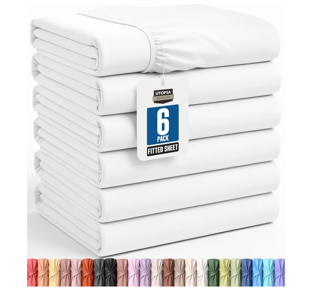 Bedding Twin Fitted Sheets - Bulk Pack of 6 Bottom Sheets - Soft Brushed Microfiber - Deep Pockets - Shrinkage & Fade Resistant - Easy Care (White)