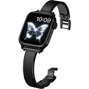 Slim Rubberized Fashion Bracelet Compatible with Apple Watch Bands for Women 38mm 40mm 41mm 42mm 44mm 45mm 46mm, Dressy Metal Wristband for iWatch Bands Series 11 10 SE 9 8 7 6 5 4 3 2 1