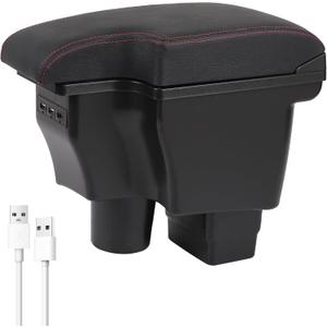 YJYWZH for Mazda CX3 2015-2018 Car Armrest Box Auto Accessories Center Console Storage Leather Double-Layer Space with 3 USB Ports (Red Thread)
