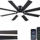 Ceiling Fans with Lights- 52" Low Profile Indoor Ceiling Fan with Light and Remote/APP Control, 8 Blade, Flush Mount, LED Dimmable DC Reversible Modern Ceiling Fan for Bedroom, Black