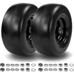 2 Pcs 136.50-6 Flat Free Lawn Mower Tires and Wheels, with 3/4" & 5/8" Bearing, 13x6.50-6 Zero Turn Mower Front Tires for Commercial Garden Lawn, 4"- 8.2" Centered Hub