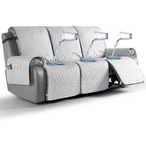 TAOCOCO 100% Waterproof Recliner Cover, Non-Slip Washable Reclining Couch Cover with Elastic Leg Straps, Furniture Protector for Dogs (Off White, 3 Seater)