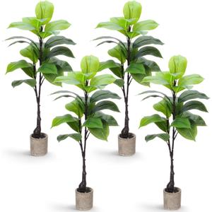 Daifunli 4 Pack 27.5 Inch Artificial Tree Branches Faux Greenery Plants with Stem Fake Trees Plant for Shop Home Office Decor Indoor Outdoor(Rubber Tree)