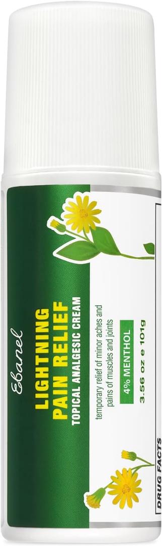 Ebanel Menthol Arnica Gel Pain Relief Cream Roll On with Hemp Oil, Emu Oil, MSM, Camphor, Vitamin B6, Boswellia, Bruise Cream Muscle Rub for Arthritis, Strains, Sprains, Joint Back Pain (3.56 Ounce (Pack of 1))