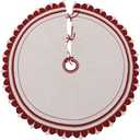 Vctops Red and White Banner Knitted Christmas Tree Skirt 48 Inch Large Vintage Thick Knit Xmas Tree Mat for Holiday Party Indoor Decorations (Red,Diameter 48")