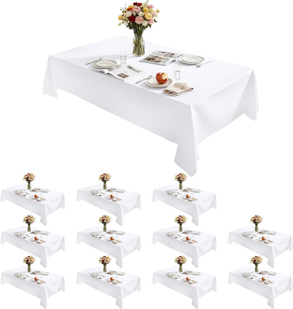 Rectangle Tablecloth 60" x 84", White Washable Polyester Table Cloth, Wipeable Table Cover for Dining, Wedding, Birthday, Party, Banquet Decor, 12 Pack