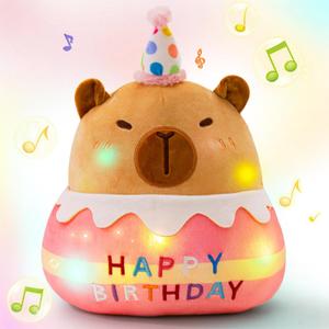 Capybara Musical Plush Light up Stuffed Animal Pillow with LED Happy Birthday Singing Plush Pillow Gift for Kids, Boys, Girls, 15.5''