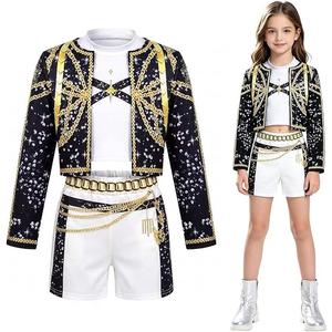 3 Piece Halloween Costume for Girls, Pop Idol Singer Cosplay Costume, Include Jacket Tshirt Short, size 120