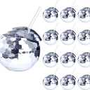 12 PCS Disco Ball Cups, 20Oz Disco Party Cups with Lid and Reusable Straw Flash Ball Cocktail Cup for Party Nightclub Bar Supplies Wine Drinking Syrup Tea Bottle (Silver) (Sliver)