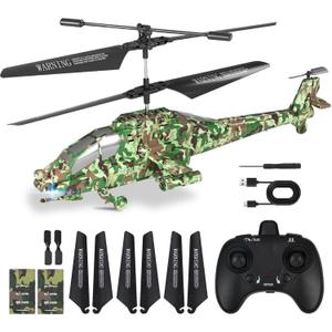 SNMUMU New Apache RC Helicopter - 2.4GHz Remote Control Helicopter with Altitude Hold, LED Lights, 2 Speed Modes, One Key Takeoff/Landing, Best Gifts for Kids 6 Years + & Adults (Camouflage)